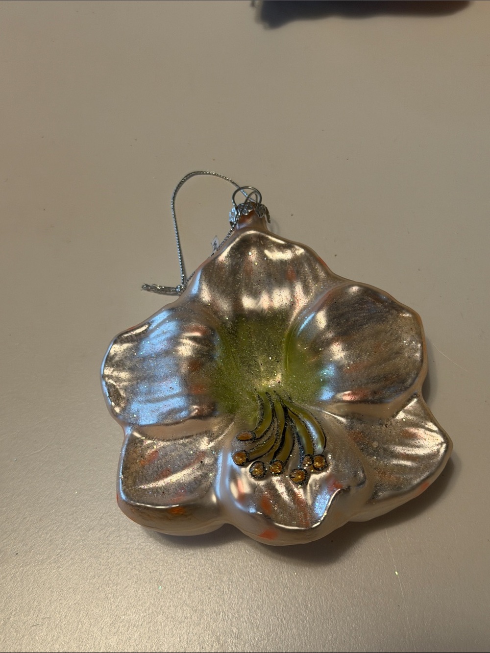 Martha Stewart Everyday (MSE) white flower blossom glass Christmas ornament.